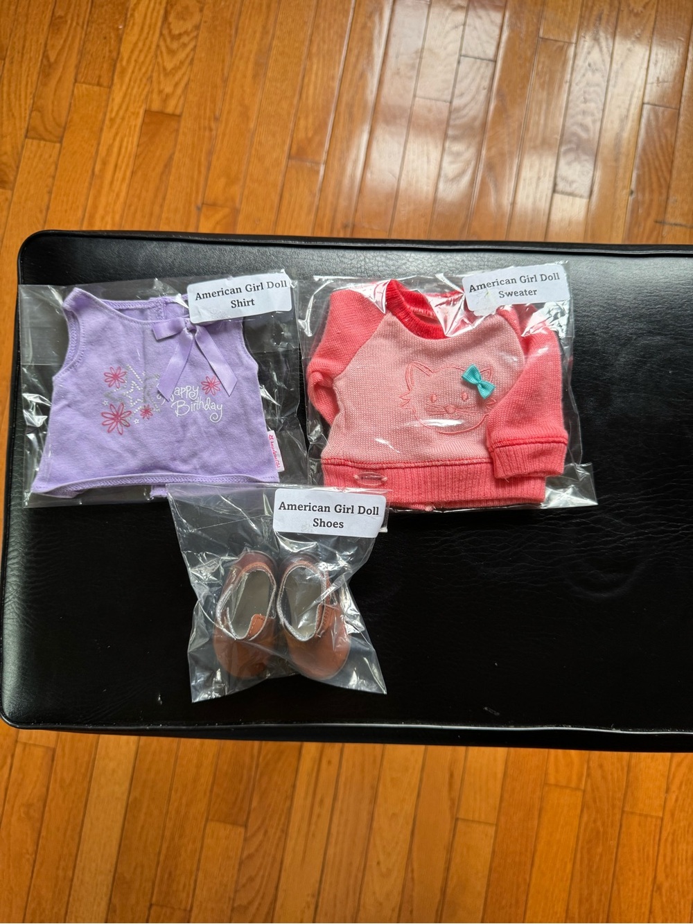 American Girl Pink Sweater, Lavender Shirt & Brown Shoes Doll Outfit
